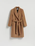 Płaszcze damskie - Reserved - Płaszcz z wiązanym paskiem - beżowy - miniaturka - grafika 1