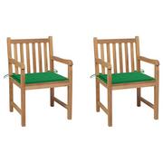 Fotele i krzesła ogrodowe - vidaXL Lumarko Krzesła ogrodowe, 2 szt., zielone poduszki, lite drewno tekowe 3062735 - miniaturka - grafika 1