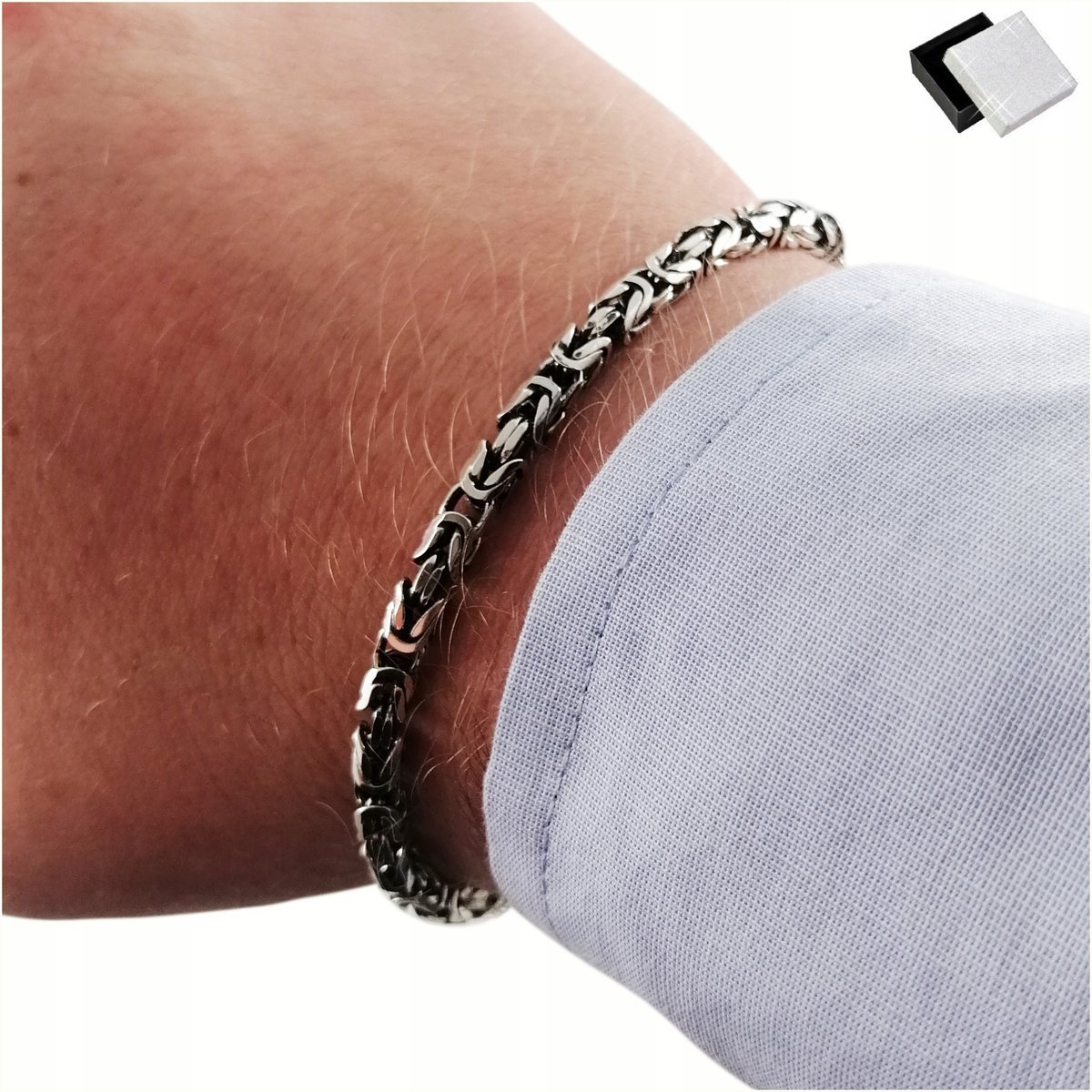 Męska Srebrna Bransoletka Splot Królewski Prezent