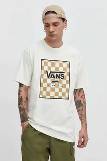 Koszulki męskie - Vans t-shirt bawełniany męski kolor beżowy z nadrukiem - grafika 1