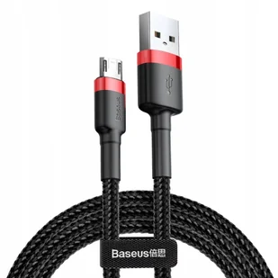 Wytrzymały elastyczny kabel przewód USB microUSB QC3.0 2.4A 1M czarno-czerw - Kable USB - miniaturka - grafika 1