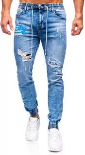 Spodnie męskie - Niebieskie spodnie jeansowe joggery męskie Denley TF155 - grafika 1