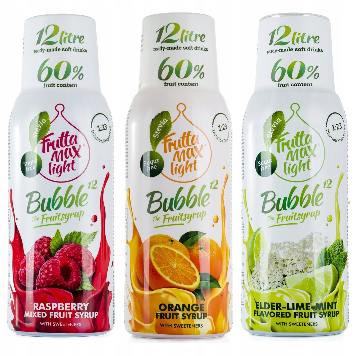 FruttaMax Koncentraty do Saturatora Syropy Owocowe Malina + Pomarańcza + Limonka Mięta Bez