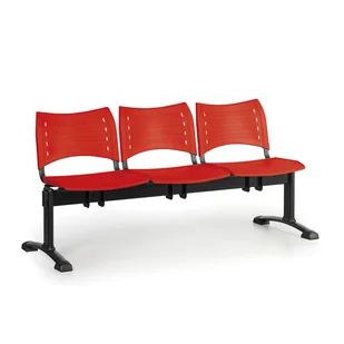 B2B Partner Ławka do poczekalni plastikowa VISIO, 3 siedzenia, czerwony, czarne nogi 9298 - Inne meble biurowe - miniaturka - grafika 1
