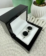 Spinki do mankietów i krawatów - SPINKI DO MANKIETÓW czarne oczka smokingowe srebrne - miniaturka - grafika 1