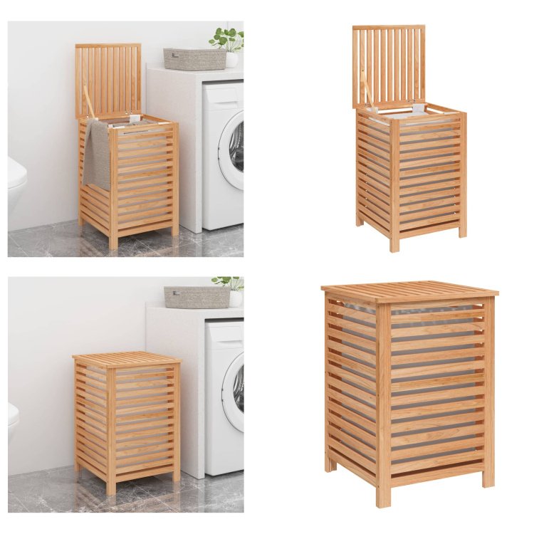 vidaXL Kosz na pranie 45x45x65 cm lite drewno orzech - Kosz na pranie - Kosze na pranie - Kosz na pranie z pokrywą - Pojemnik na pranie