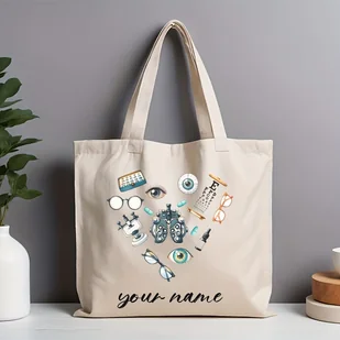 TEMU Spersonalizowana Torba Optyczna - Jasnobrązowa z Niebiesko-Turkusowym Wizjerem, Okularami i Narzędziami Oftalmologicznymi - Możliwość - Torebki damskie - miniaturka - grafika 1