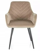 Krzesła - Nowoczesne krzesło tapicerowane Fig beżowe pikowane welurowe do salonu - miniaturka - grafika 1