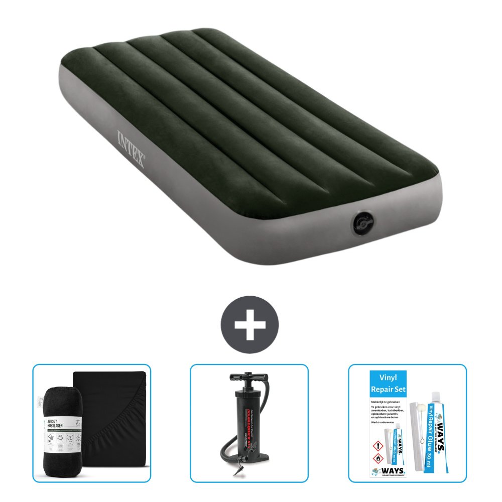 Dmuchane łóżko Intex - 1 osoba - 76 x 191 x 25 cm - zielone - w zestawie prześcieradło - pompka i zestaw naprawczy