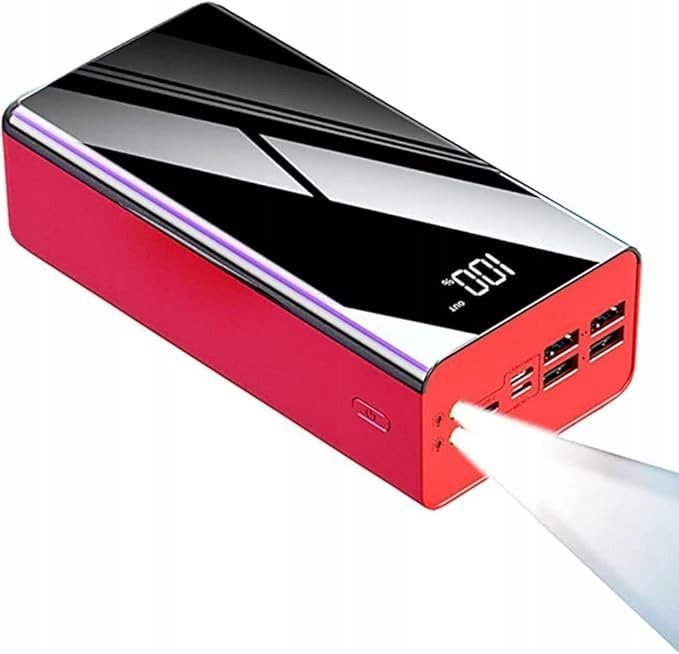 Powerbank 50000Mah 2,1 A Moc Ładowania + Światło Led, Czerwono-Czarny
