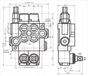Rozdzielacz hydrauliczny PRESKO  3-sekcyjny 40l z jedną sekcją pływającą- zestaw z nyplami - Akcesoria do hydrauliki siłowej - miniaturka - grafika 4