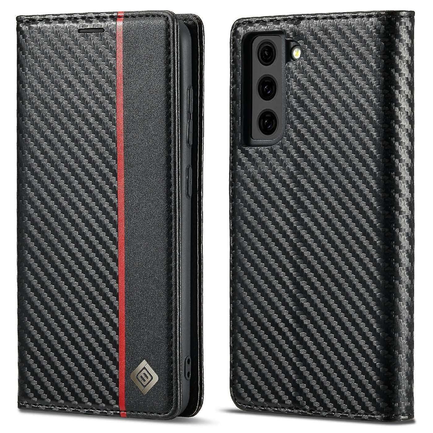 Etui z systemem automatycznego zamykania Etui na telefon z włókna węglowego z portfelem do Samsung Galaxy S21 5G / 4G - Wielobarwny Style B Samsung...