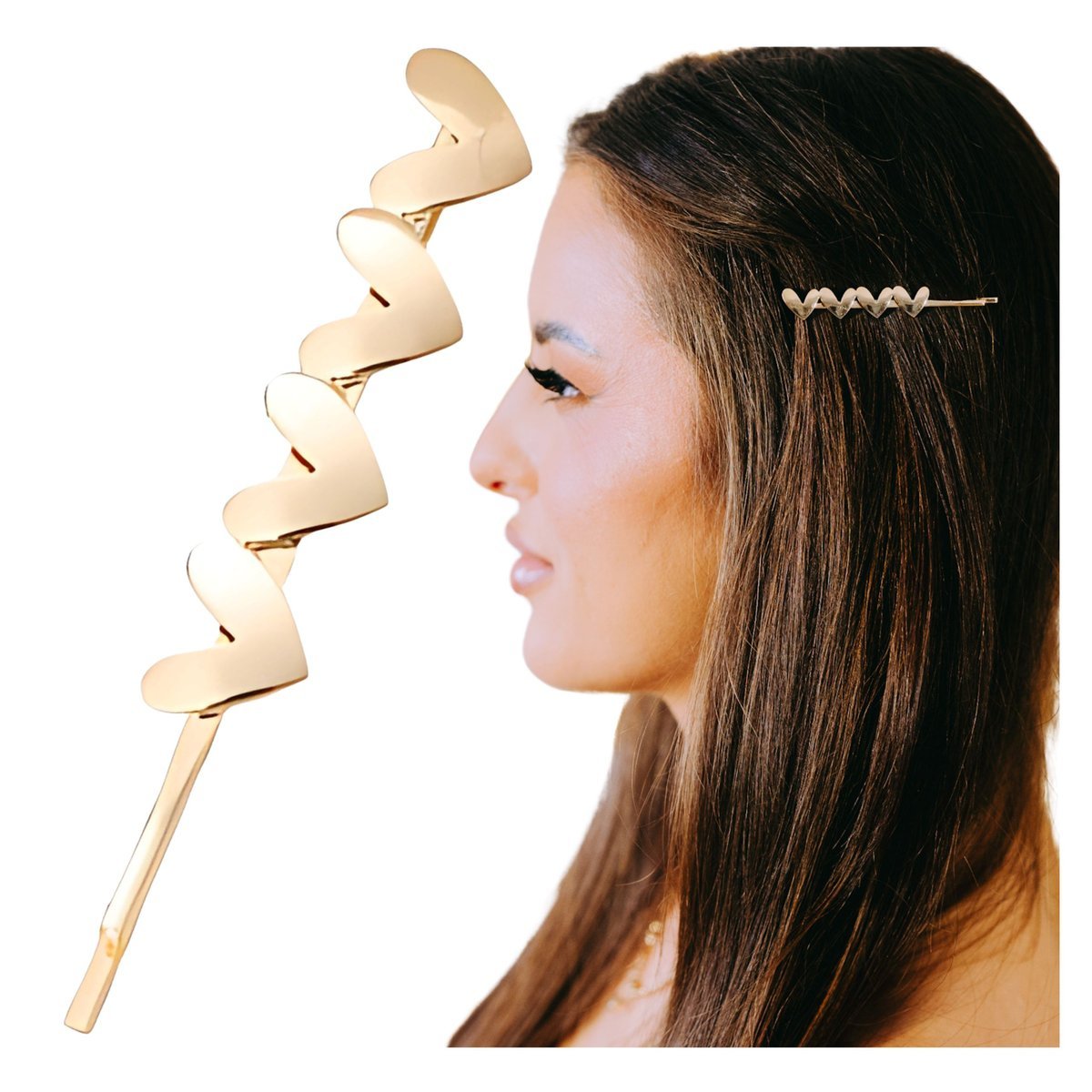 Spinka do Włosów Złota Wsuwka Metalowa Wytrzymała Serca Lekka i Wygodna