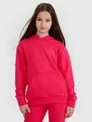 Bluzy dla dziewczynek - 4F Bluza dresowa nierozpinana z kapturem dziewczęca - różowa 122 (6-7 lat) - miniaturka - grafika 1