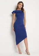 Sukienki - Niebieska Koktajlowa Dopasowana Sukienka Vices z Falbanką Zivarae - miniaturka - grafika 1