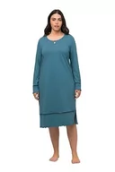 Piżamy damskie - Ulla Popken Damska koszula nocna z wyciętymi brzegami, faliste krawędzie, okrągły dekolt, długi rękaw, petrol, 46/48, Petrol, 46-48 - miniaturka - grafika 1