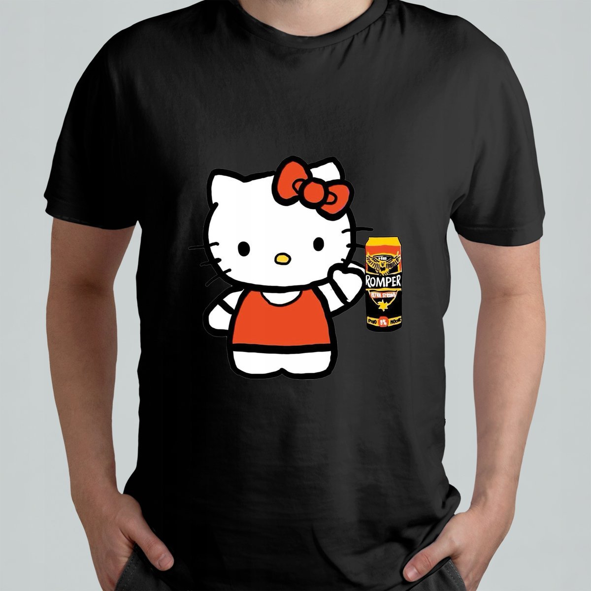 KOSZULKA MĘSKA ŚMIESZNA T-SHIRT Z NADRUKIEM HELLO KITTY ROMPER PIWO r. L 2