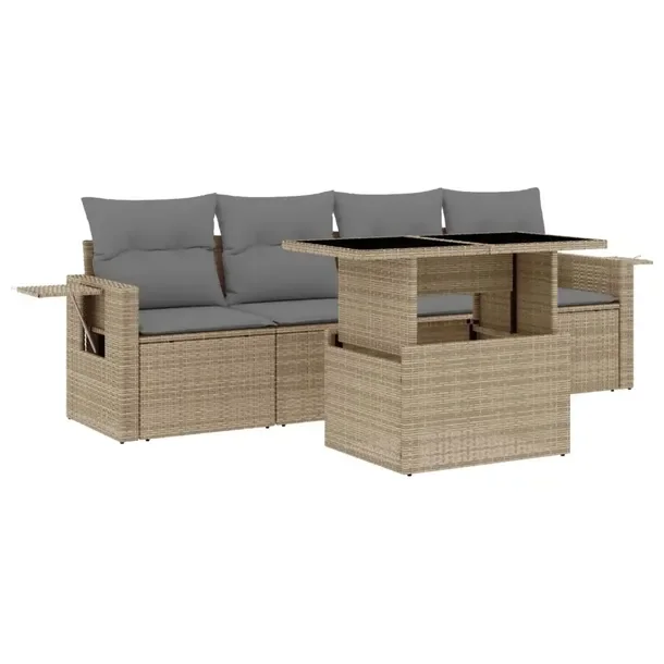 Zestaw mebli ogrodowych modułowych beżowy z poduszkami, rattan PE, 55x62x