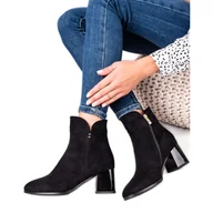Botki damskie - Goodin Czarne Botki Na Słupku - miniaturka - grafika 1