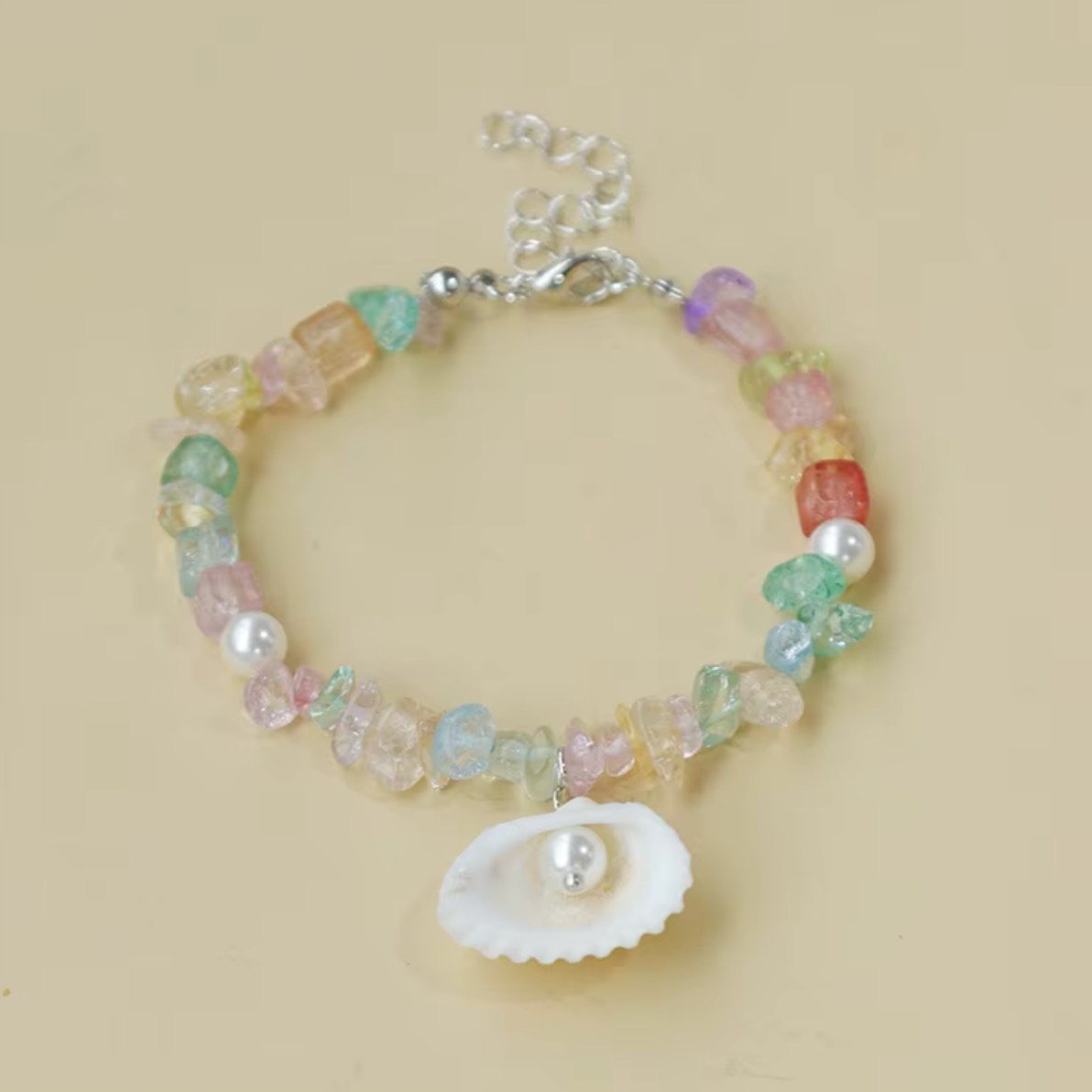 Kolorowa Bransoletka Perła Muszle Kamienie Ręcznie Robiona Summer Shells