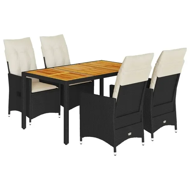 Zestaw mebli ogrodowych czarny, rattan PE, stół 150x90x75 cm, krzesło 56