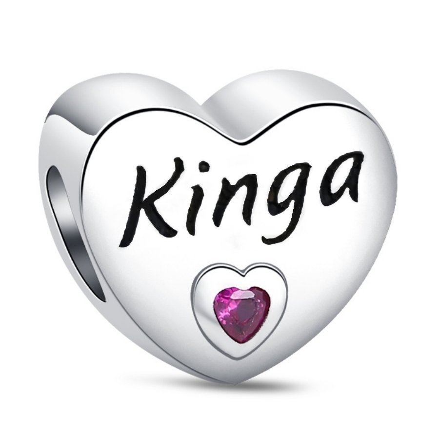 Zawieszka Charms SREBRO 925 Koralik Imię Kinga Serce