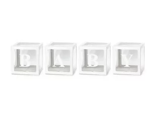Pudełka na balony BABY białe 30x30cm 4szt - PartyDeco - Baby shower i roczek - miniaturka - grafika 1
