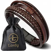 Bransolety męskie - BRĄZOWA SKÓRZANA BRANSOLETKA MĘSKA ELEGANCKA STAL NIERDZEWNA 316L - miniaturka - grafika 1