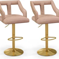 Taborety i hokery - Zestaw 2 Obrotowych Stołków Barowych z Holenderskiego Aksamitu, Regulowane Krzesła Barowe z Wyciętym Oparciem, Stołki Barowe (Różowe) - miniaturka - grafika 1