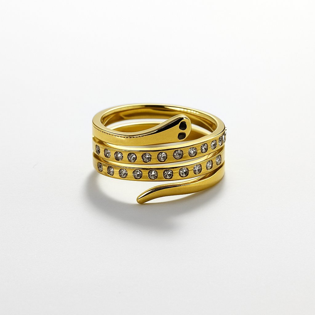 Złoty pierścionek Wąż z cyrkoniami [Rozmiar pierścionków: US 10]