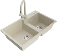 Zlewozmywaki z baterią - Mexen Tomas zlewozmywak granitowy 2-komorowy z baterią kuchenną Elia, beżowy - 6516-69-670101-69 - miniaturka - grafika 1