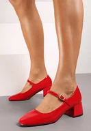 Czółenka - Czerwone Lakierowane Czółenka na Niskim Słupku z Zapięciem na Sprzączkę Erira - Born2be - miniaturka - grafika 1