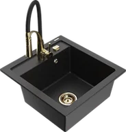 Zlewozmywaki z baterią - Mexen Vito zlewozmywak granitowy 1-komorowy z baterią kuchenną Aster, czarny/srebrny metalik- 6503-73-73450-57-G - miniaturka - grafika 1