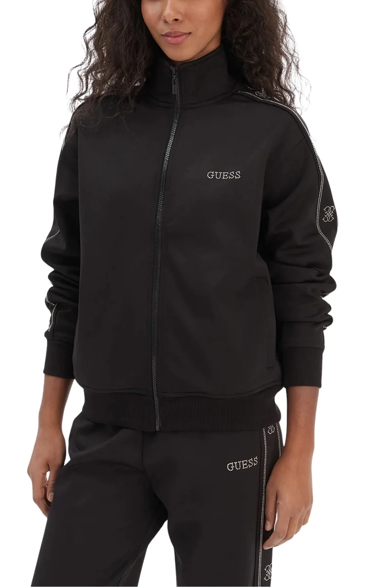 GUESS Czarna rozpinana bluza damska z lamapsami i cyrkoniami Octavia XS