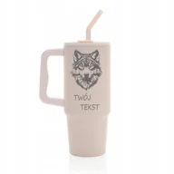 Kubki termiczne - Kubek termiczny 900 ml WILK personalizacja z grawerem różowy słomka - miniaturka - grafika 1