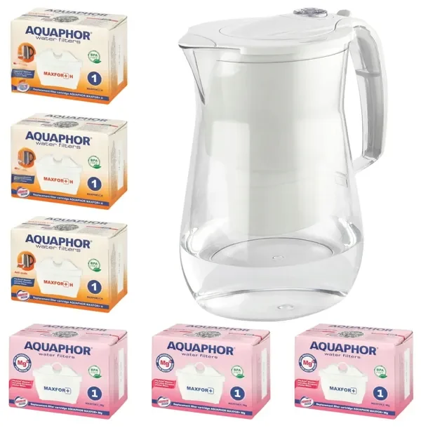 Dzbanek AQUAPHOR ONYX biały + 6 wkładów Maxfor Plus (3 Mg + 3 H)
