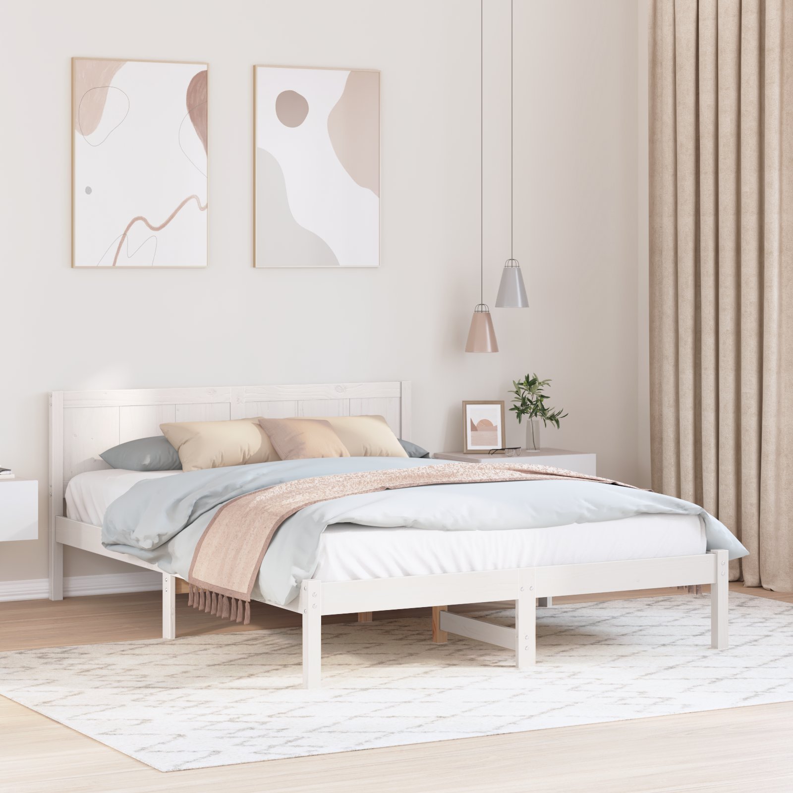 vidaXL vidaXL Biała Rama Łóżka z Drewna Biała Drewno 160 x 200 cm Trwała