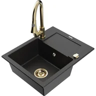 Zlewozmywaki z baterią - Mexen Enzo zlewozmywak granitowy 1-komorowy z ociekaczem i baterią kuchenną Elia, czarny/srebrny metalik - miniaturka - grafika 1