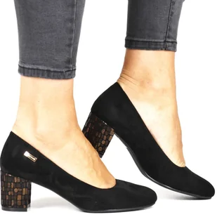 Czółenka Półbuty Na Słupku Sergio Leone Pb178 Ozdobny Obcas Czarne Zamszowe - Czółenka Czółenka Półbuty Na Słupku Sergio Leone Pb178 Ozdobny Obcas Czarne Zamszowe - Czółenka - miniaturka - grafika 1