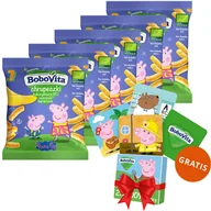 Przekąski dla dzieci - Zestaw BoboVita Świnka Peppa Chrupeczki kukurydziane Bio, wyśmienicie bananowe, po 7 miesiącu, 5 x 20 g + karty do gry memory, 24 sztuki gratis - miniaturka - grafika 1