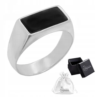Sygnet srebrny pr. 925 Pierścionek Męski z Onyksem Prostokątny r. 20 - Pierścionki - miniaturka - grafika 1