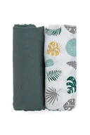 Otulacze - PETITE&MARS Zestaw otulaczy z muślinu bambusowego 2 sztuki - Misty Green Leaves 120 x 120 cm - miniaturka - grafika 1