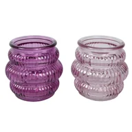 Świeczniki - Świecznik szklany nowoczesny karbowany fiolet 8cm - miniaturka - grafika 1