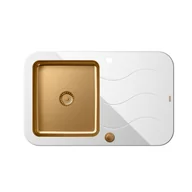 Zlewozmywaki - QUADRON Zlewozmywak GLEN 211 miedziany z białym blatem szklanym, k.pneum. HB8078SB3FC1_P2O - miniaturka - grafika 1