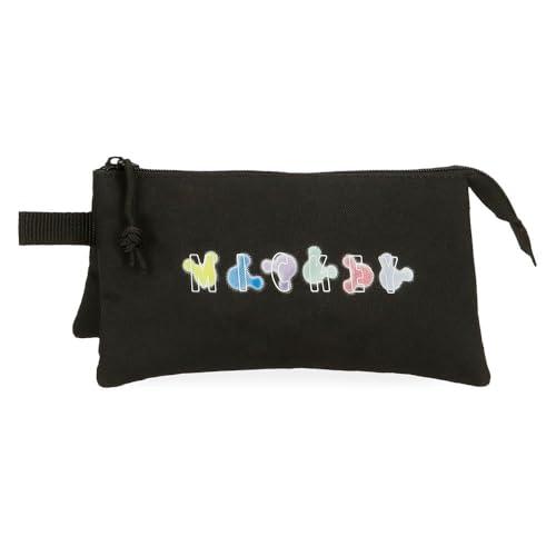 Joumma Disney Mickey Heads Potrójny futerał Czarny 22x12x5 cms 1,32l Poliester, Czarny (Black), Talla única, Potrójne etui
