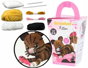 ZESTAW DO SZYDEŁKOWANIA WŁÓCZKA SZYDEŁKO IGŁA 16,5 cm MASKOTKA KOTEK + RYBA - Pasmanteria - miniaturka - grafika 1