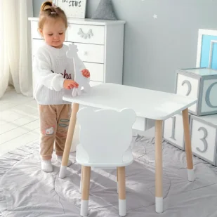 Krzesełko + stolik Teddy Bear z szufladą biały - Stoliki dla dzieci - miniaturka - grafika 1