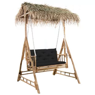 2-os. huśtawka ogrodowa, bambus i liście palmy, poduszka, 202cm - Huśtawki - miniaturka - grafika 1