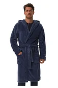 Szlafroki męskie - Szlafrok męski Hood niebieski z haftem XL - miniaturka - grafika 1