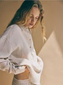 Moda i Uroda OUTLET - Reserved - Koszula oversize z bawełnianego muślinu - beżowy - miniaturka - grafika 1